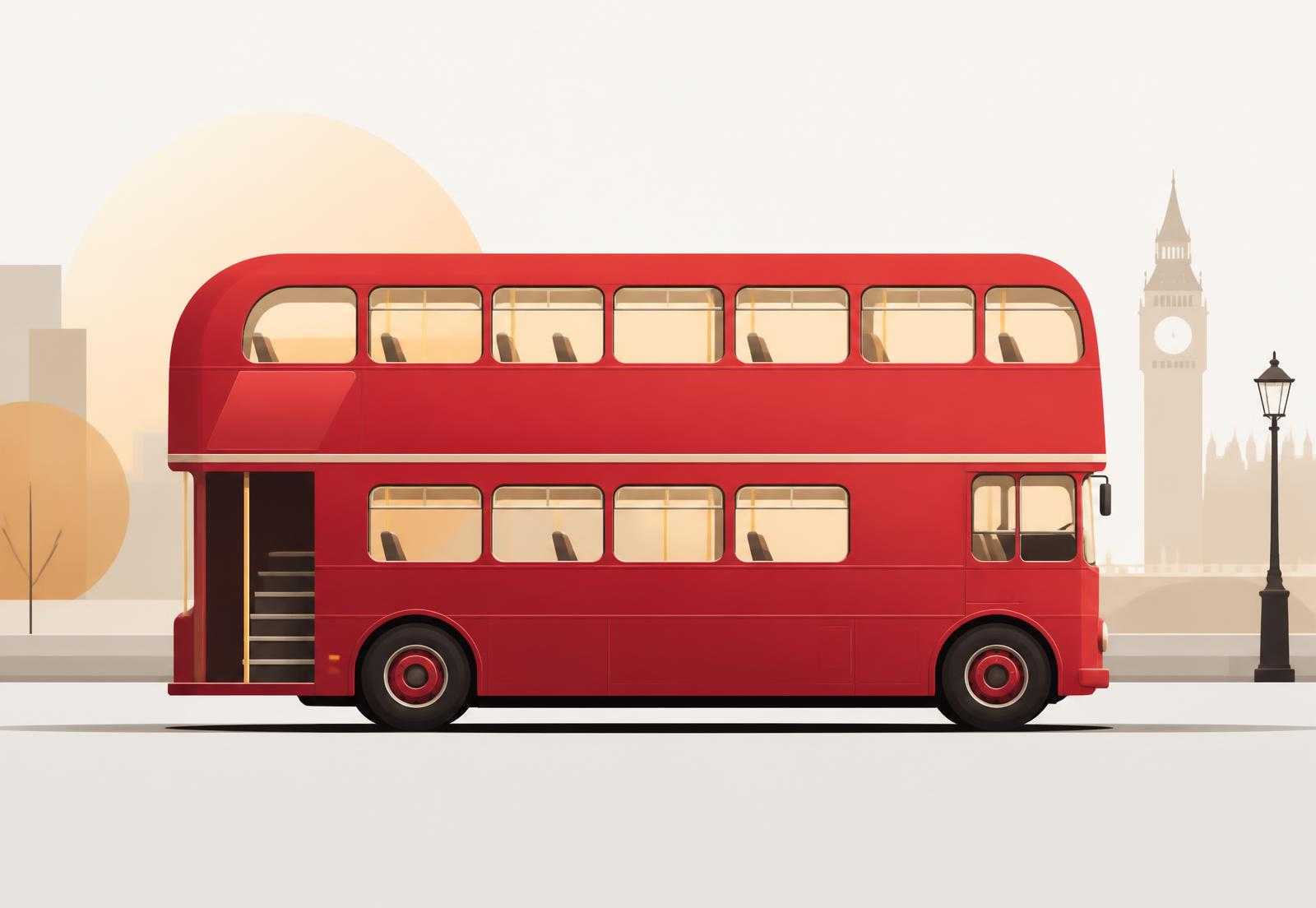 Ilustración de una guagua roja británica de dos pisos, símbolo de la academia La Guagua Roja